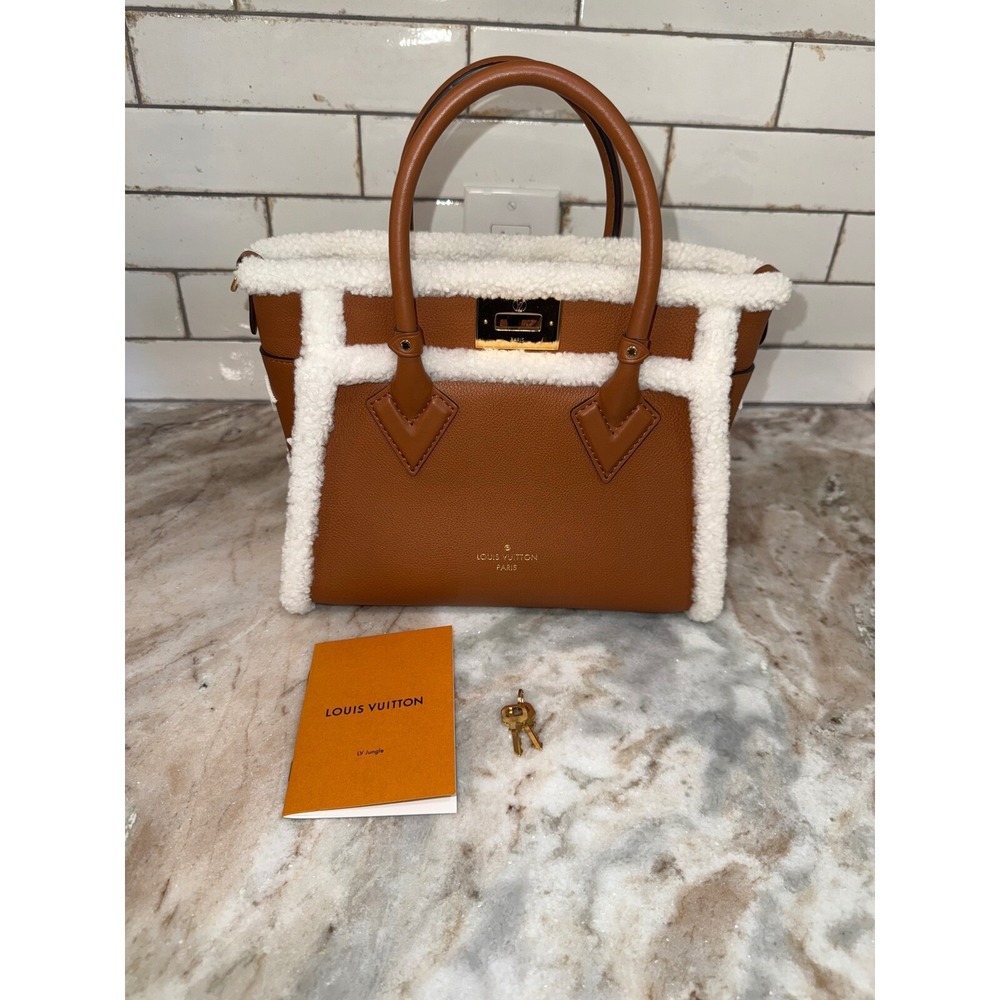Louis Vuitton On My Side MM Leather Shearling Satchel Caramel